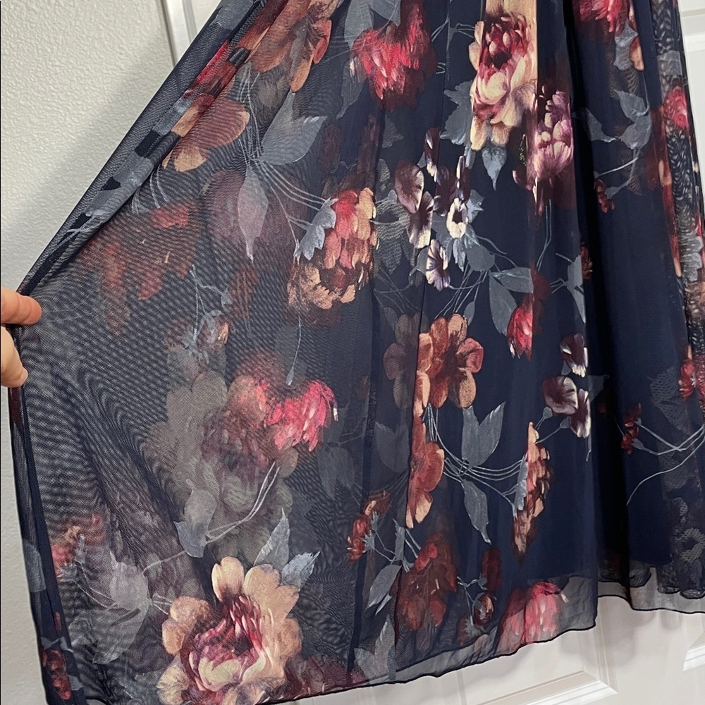Alexa B Nites Maxi Dress Size 6 V Neck Floral Sleeveless Mesh Embellished Blue - Picture 5 of 15